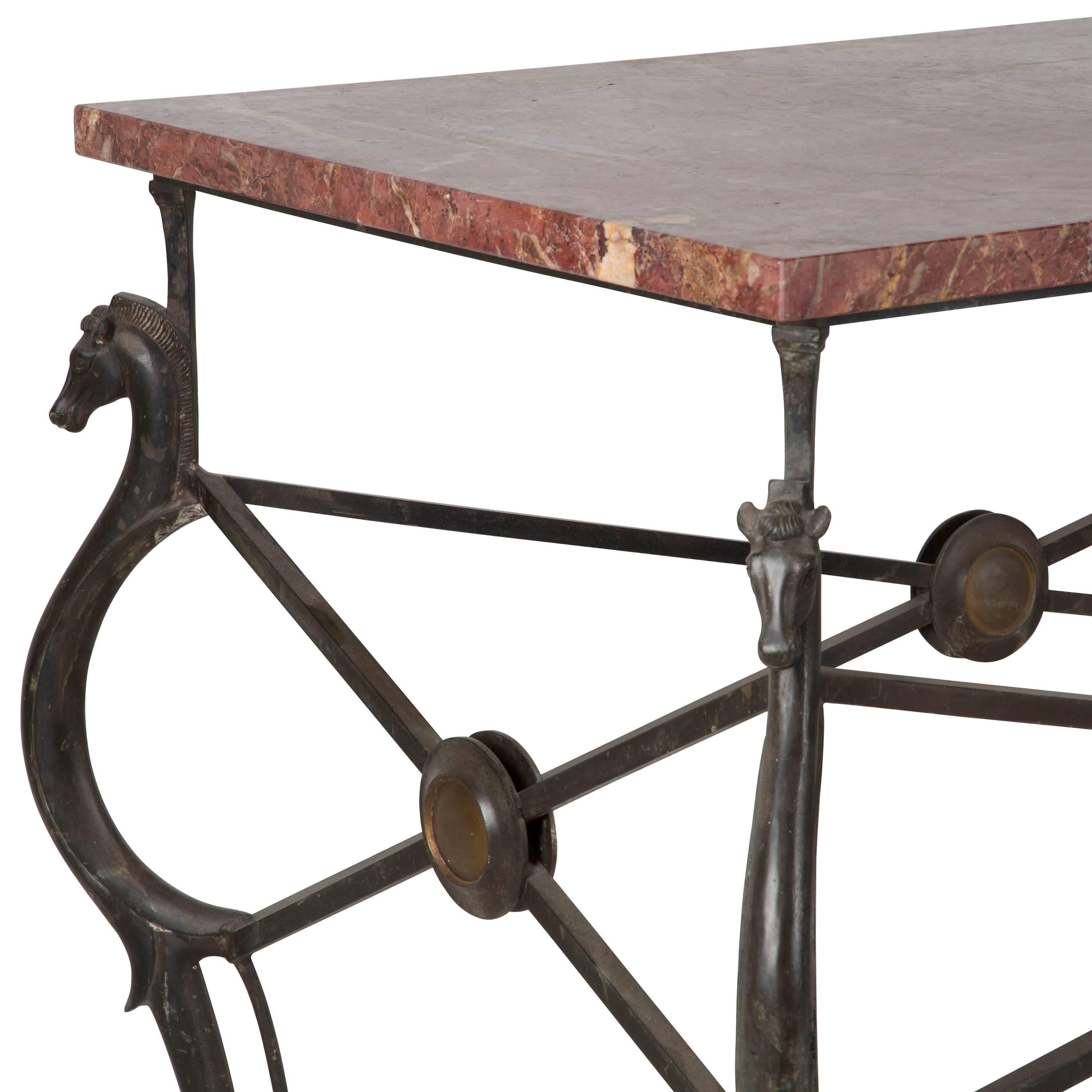 Horse Head Bronze Table with Rosso Imperio Marble Top 2