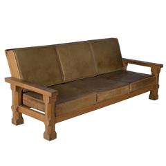Oak and Leather Arts and Crafts Sofa