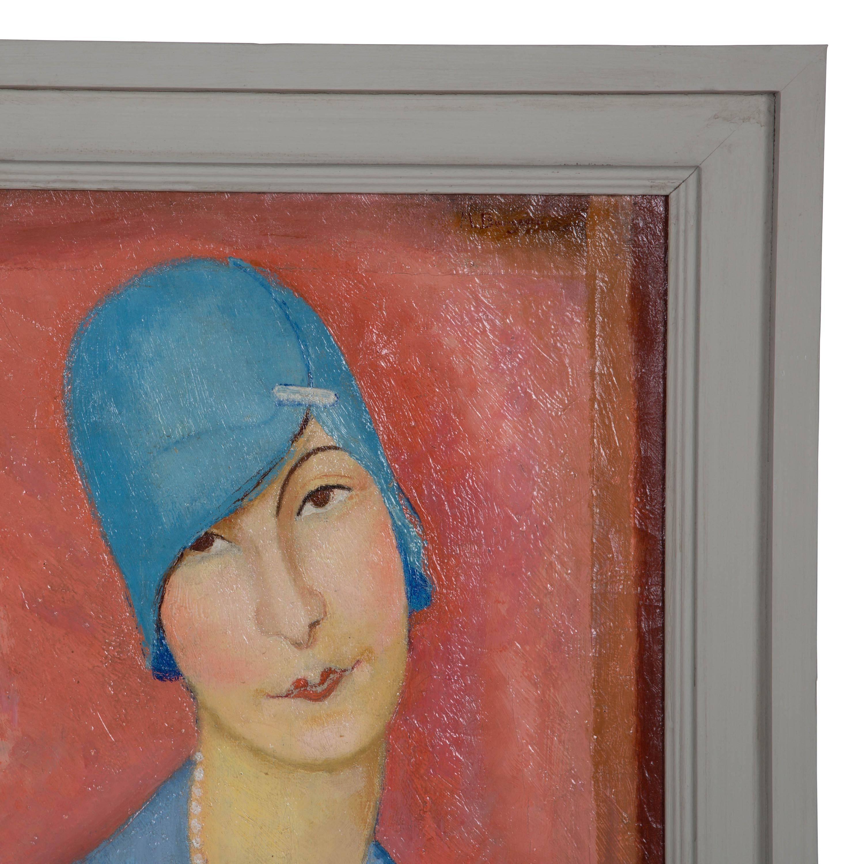 French Flapper oil on canvas, circa 1920. Signed M. Bourgois.