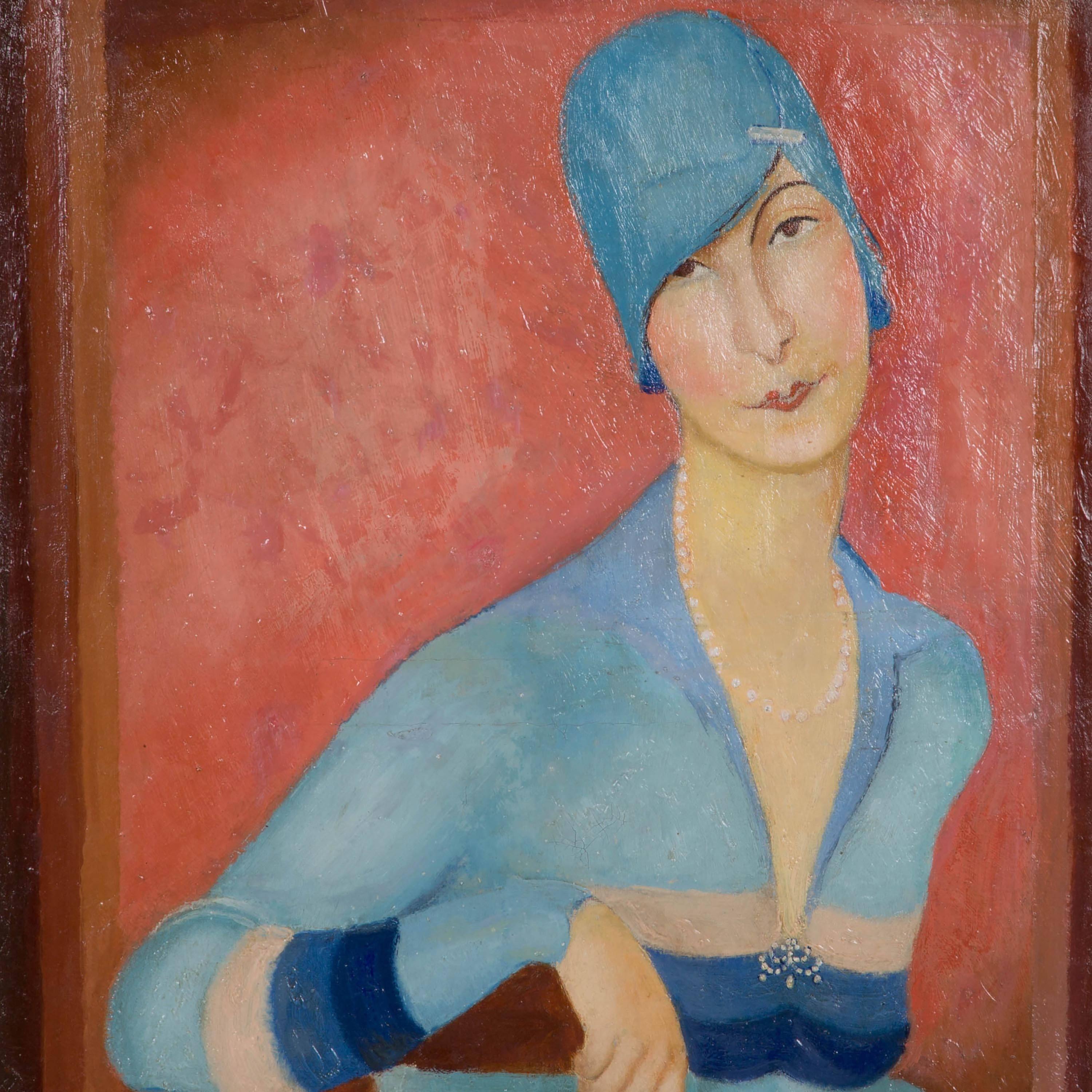 French Flapper Oil on Canvas