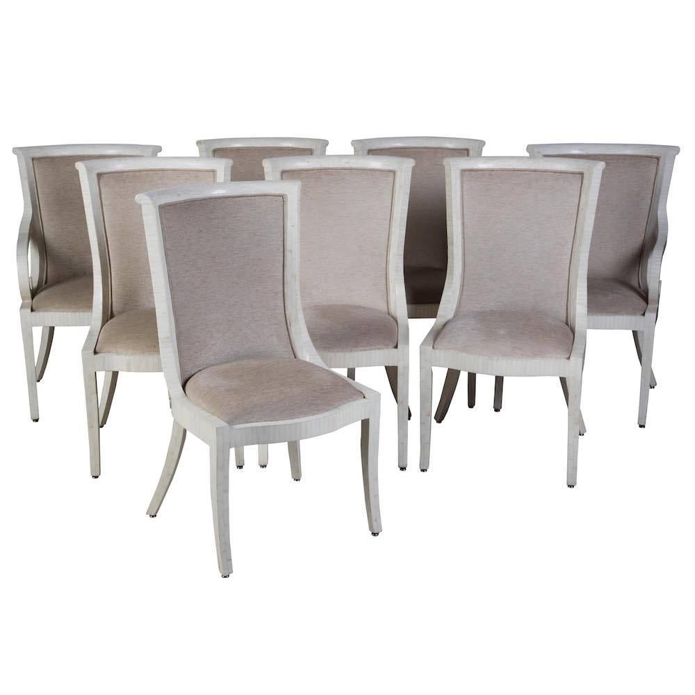 Set of Bone Veneered Dining Chairs by E Garcel