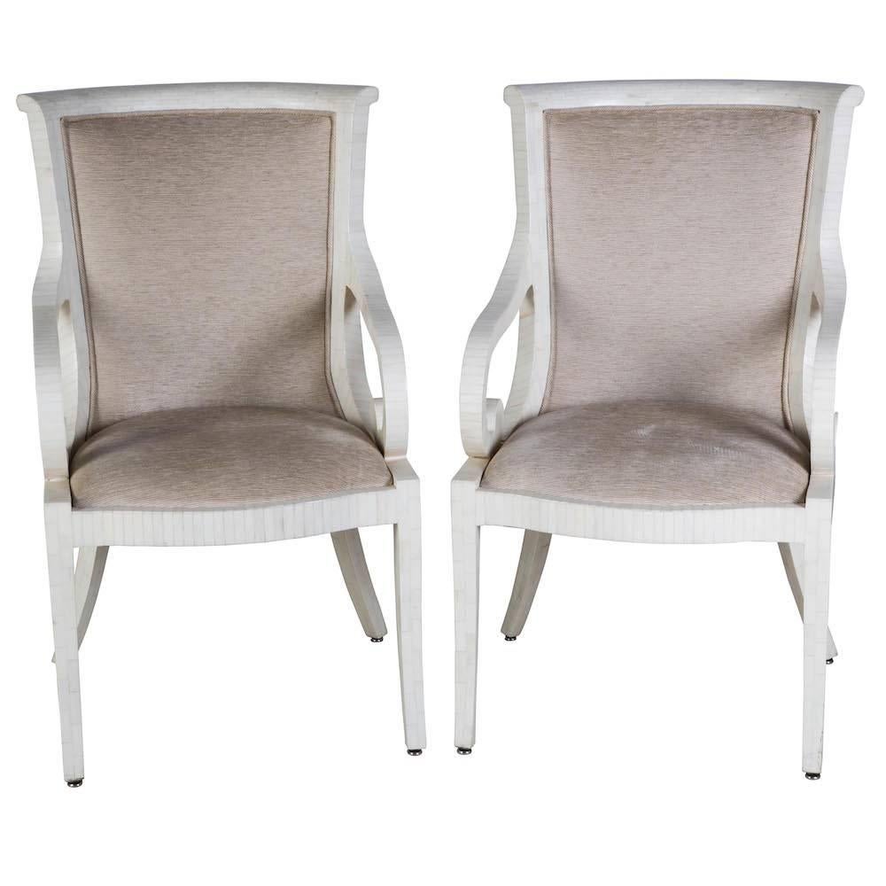Colombian Set of Bone Veneered Dining Chairs by E Garcel