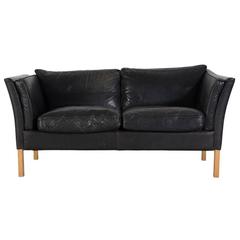 1970s Danish Black Leather Sofa