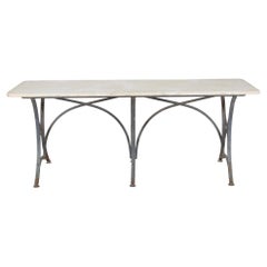 Large 19th Century French Marble Top Cast Iron Table