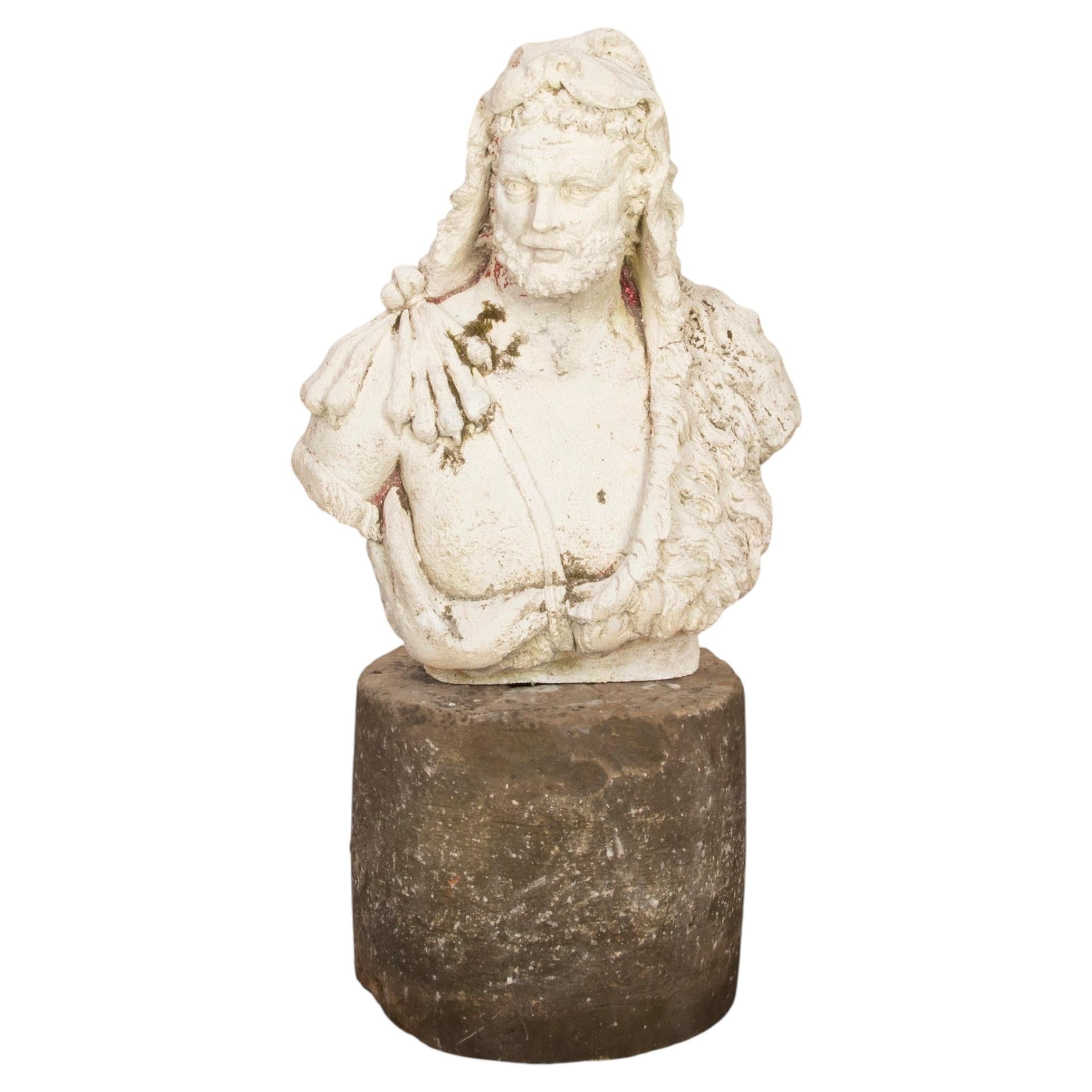 Large 19th Century Limestone Composition Bust of Hercules