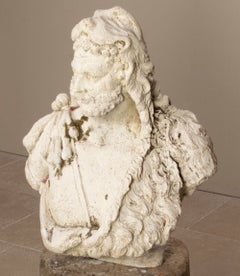 Large 19th Century Limestone Composition Bust of Hercules