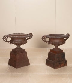 Pair of Large Scale 19th Century English Cast Iron Garden Urns