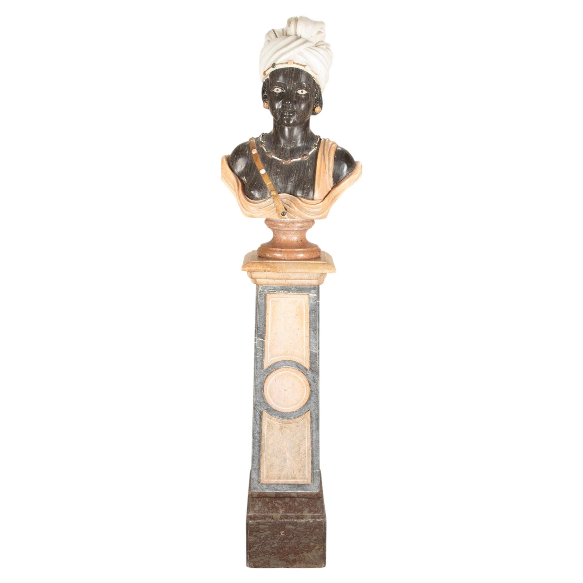 Late 19th Century Italian Marble Blackamoor Bust on Column