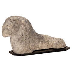 Ancient Limestone Carving of a Couchant Lion