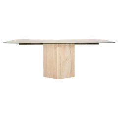 Large 1980s Italian Travertine and Brass Dining Table