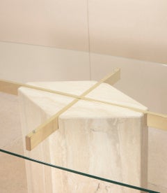 Large 1980s Italian Travertine and Brass Dining Table