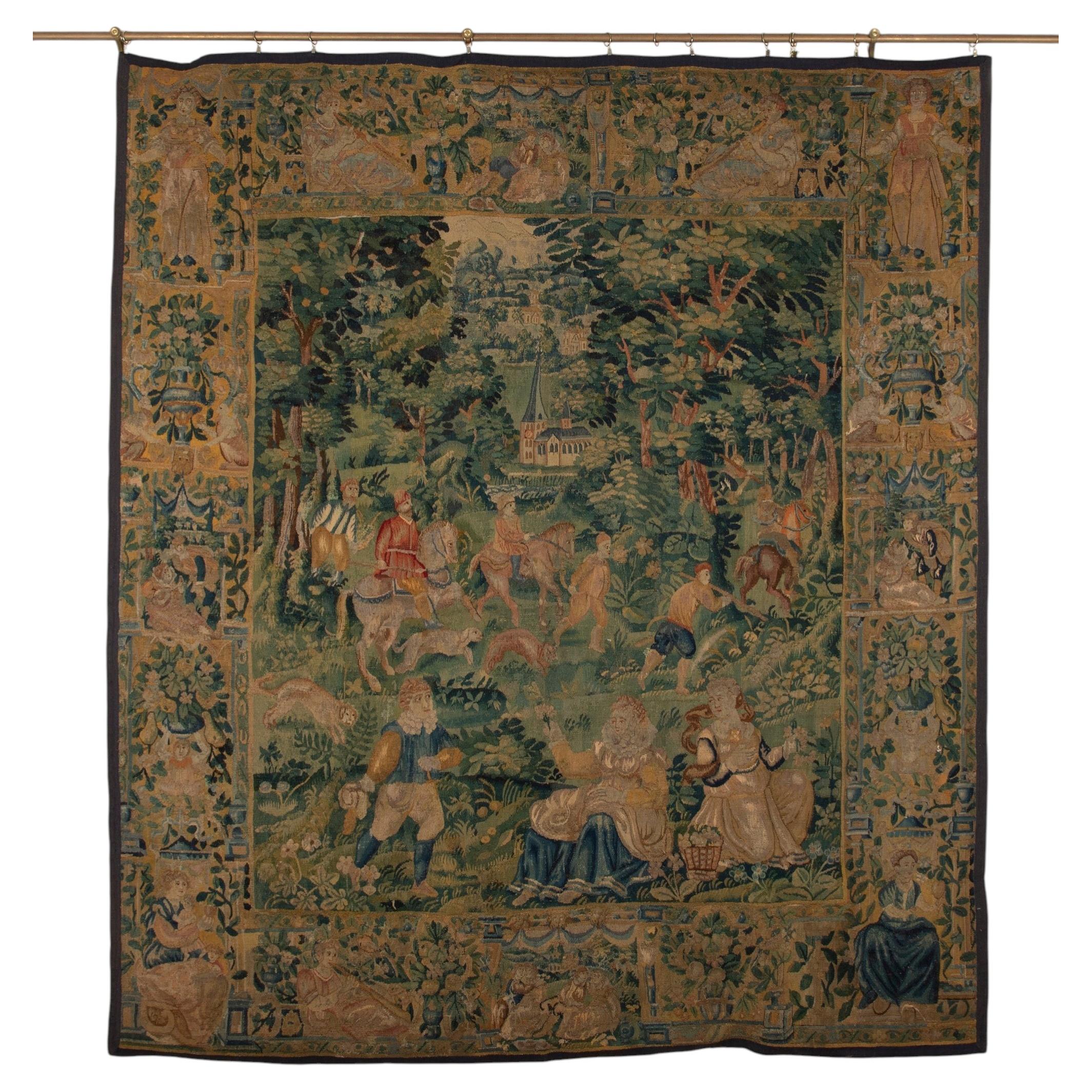 Complete 17th Century Brussels Hunting Tapestry For Sale