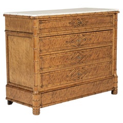 19th Century French Birds Eye Maple Faux Bamboo Commode
