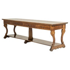 Grande table à tiroirs française en noyer du 19ème siècle