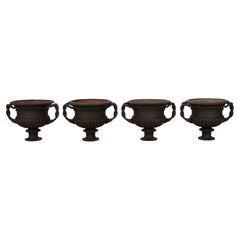 Set of Four Large Scale 19th Century English Serpent Handled Garden Urns