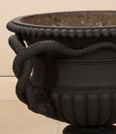 Set of Four Large Scale 19th Century English Serpent Handled Garden Urns