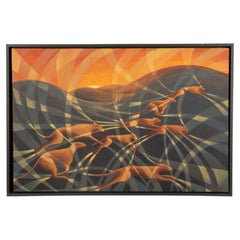 Contemporary English Art Deco Style Painting 'Sunset Dogs' by Vera Jefferson