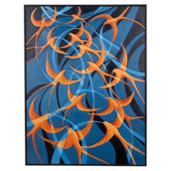 Contemporary English Art Deco Style Painting 'Swallows' by Vera Jefferson
