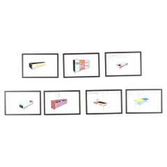 Collection of Seven Mid-Century Modern Italian Design Studies by Anfossi