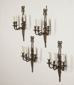 Vierer-Set großer klassischer Wandleuchten aus Bronze, England, Anfang des 20. Jahrhunderts