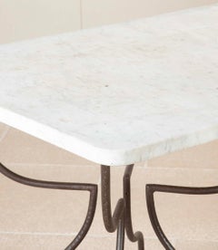 Large Late 19th Century French Wrought Iron and Marble Garden Table