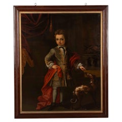 Late 18th Century English Oil on Canvas Portrait of Boy with Dog