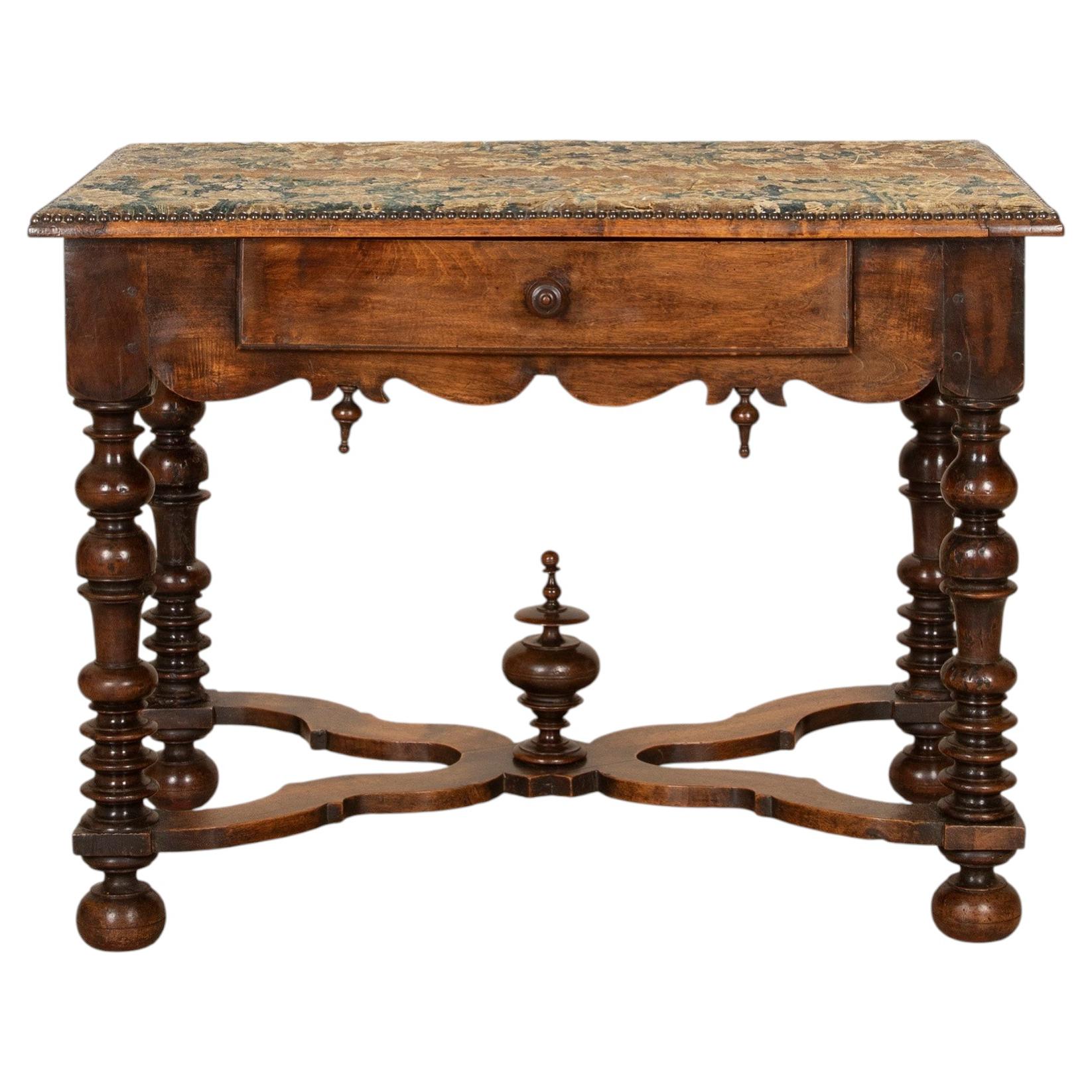 18th Century French Louis XIII Walnut and Tapestry Side Table For Sale