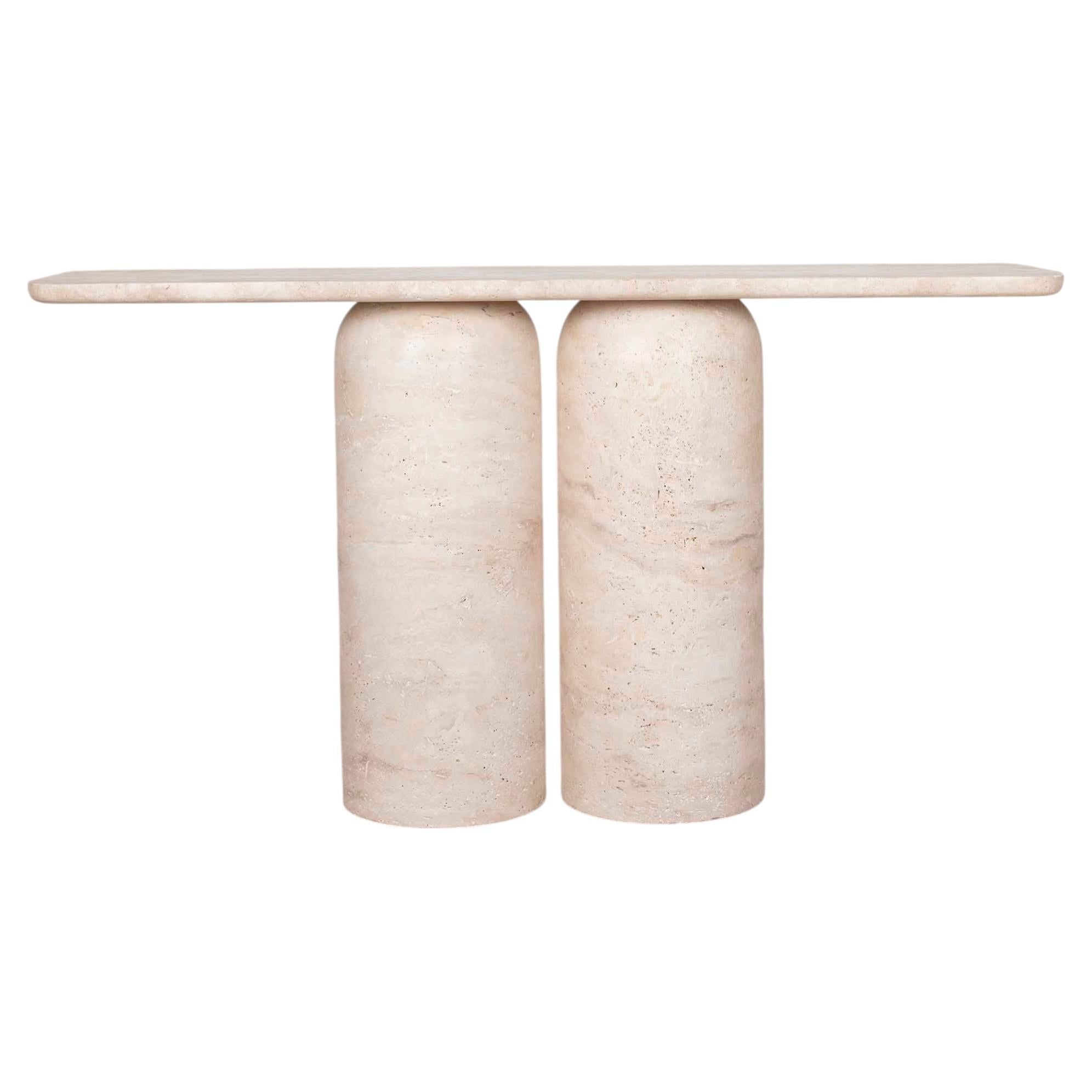 Contemporary Italian Mid-Century Italian Travertine Console Table