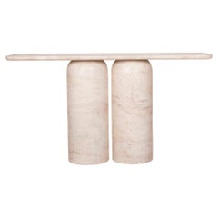 Table console italienne contemporaine en travertin, style milieu du siècle