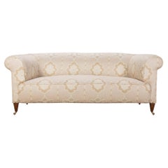 Late 19th Century Sofa Reupholstered Herringbone and Floral Linen