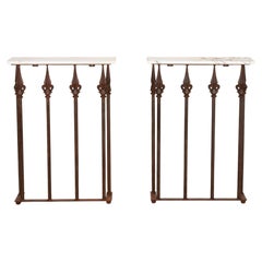 Pair of Early 20th Century English Iron and Marble Consoles