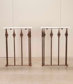Pair of Early 20th Century English Iron and Marble Consoles