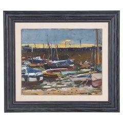 Late 20th Century English Oil on Board Painting 'Mousehole at Low Tide' by Ken H
