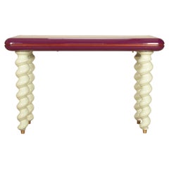 1970s Italian Post-Modern Lacquered Wood, Mirrored Glass and Brass Console Table