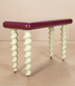 1970s Italian Post-Modern Lacquered Wood, Mirrored Glass and Brass Console Table