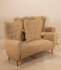 Pair of 1950s Italian Sofas Reupholstered in Linen
