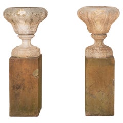 Pair of 17th Century Italian Carved Limestone Urns
