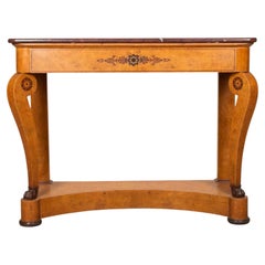 19th Century French Console Table in Maple with Rouge Marble Top