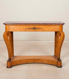 19th Century French Console Table in Maple with Rouge Marble Top