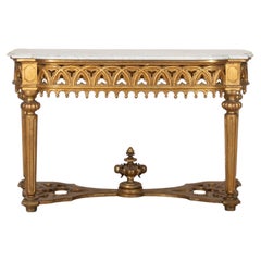 19th Century French Giltwood Console Table in the Gothic Style