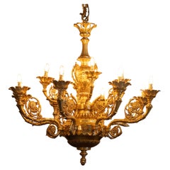 Large Pair of 20th Century English Cast Brass Ormolu Chandeliers