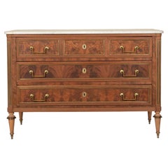 19th Century Louis XVI Style Scrubbed Mahogany Marble Topped Commode
