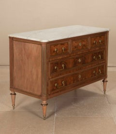 19th Century Louis XVI Style Scrubbed Mahogany Marble Topped Commode
