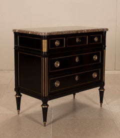Mid-Century French Ebonised Marble Top Commode in the Louis XVI Style