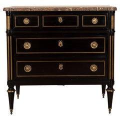 Mid-Century French Ebonised Marble Top Commode in the Louis XVI Style