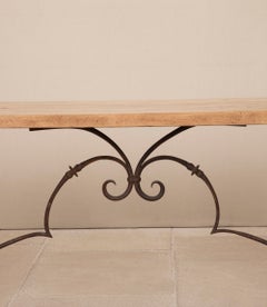 Early 20th Century Spanish Scrubbed Oak Refectory Table with Wrought Iron Stretc