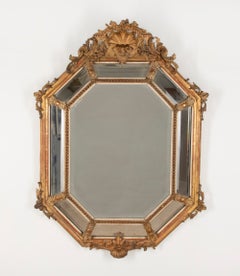 19th Century French Bevelled Octagonal Giltwood Mirror with Rococo Cresting