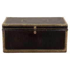 19th Century English Leather Bound Camphor Wood Trunk