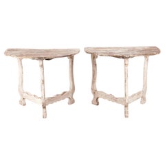 Pair of Early 18th Century Italian Painted Oak Demi-Lune Tables