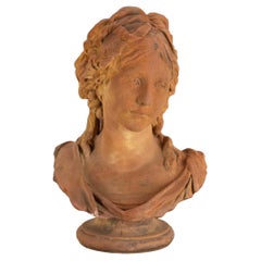 Busto francese in terracotta di una donna in stile classico, risalente alla fine del XIX secolo, probabilmente raffigurante Flora